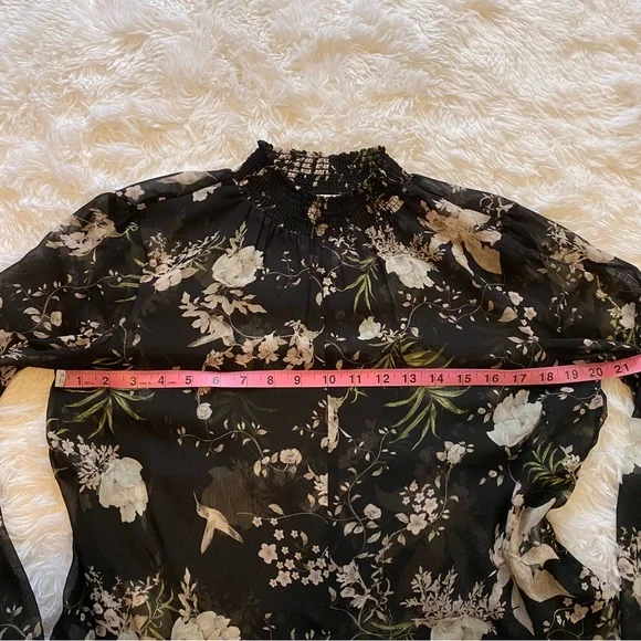 Sheer black floral high neck tie waist blouse - Picture 13 of 15